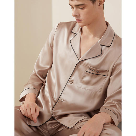 金三塔真丝睡衣绣花两件套男重磅100%桑蚕丝长袖简约家居服睡衣衣裤套  YSMAA201（限价款） 商品图3