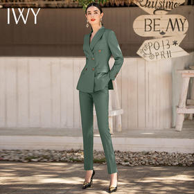 IWY/绿色双排扣显瘦西装套装女2022新款上班面试工作服商务工作服正装CP1522-