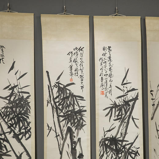 清 蒲华《竹石图》四条屏墨本立轴 商品图1