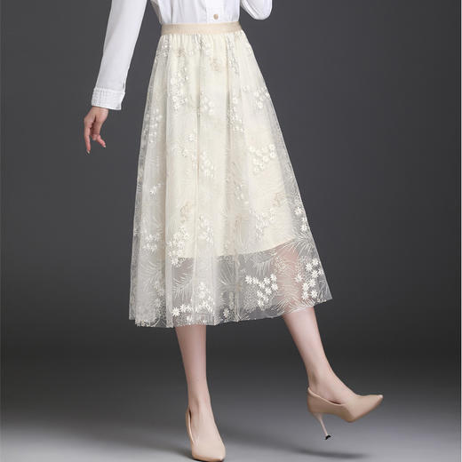 2022春夏新款仙女网纱半身裙女a字裙绣花垂感高腰百褶纱裙 TY1385 商品图1