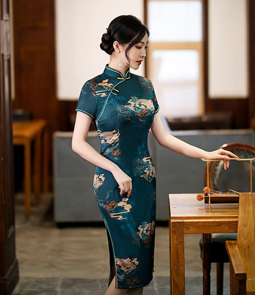 ZAYS-82256春夏中长花罗印花旗袍日常修身复古显瘦气质时尚宴会礼服旗袍 商品图2