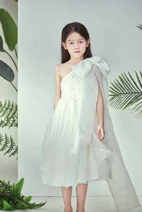 非质量问题不退换哦~PureShare 蓬纱馆儿童礼服公主裙女童短袖钢琴演出服-白色蝴蝶结礼服裙