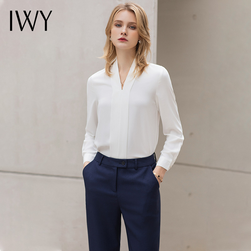 IWY/白色衬衫女长袖2022新款工装职业气质衬衣女士正装工作服上衣B11120