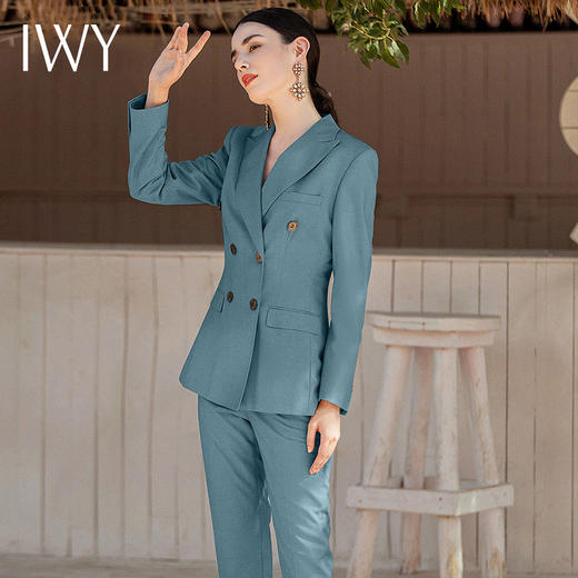 IWY/高级感西装套装女气质孔雀蓝西服职业装播音艺考主持正装工作服Ol CP1522 商品图4