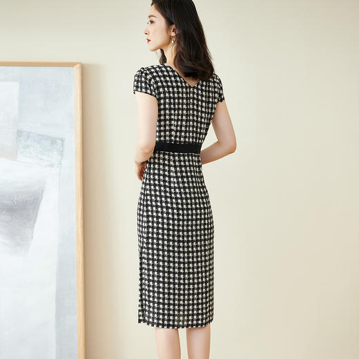 米思阳2026夏季新款裙子薄款千鸟格100%桑蚕丝真丝侧开叉连衣裙1417 商品图3