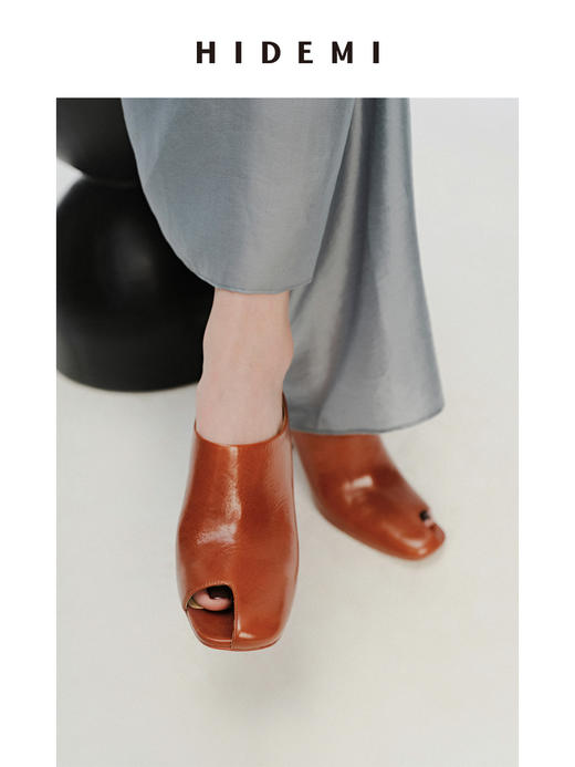 HIDEMI 极简露趾设计感牛皮流线型高跟鞋 白色/焦糖色 商品图6