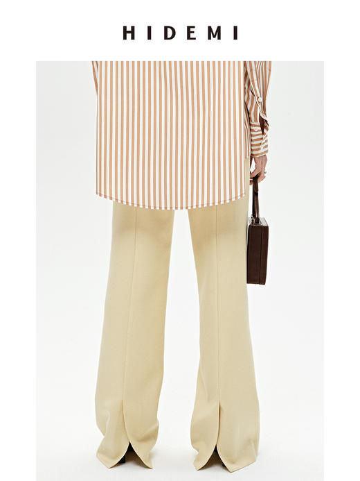 HIDEMI 显瘦高腰拉长感微阔腿宽松长裤 奶油黄/深棕 商品图10