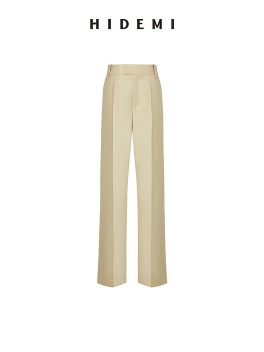 HIDEMI 显瘦高腰拉长感微阔腿宽松长裤 奶油黄/深棕 商品图11