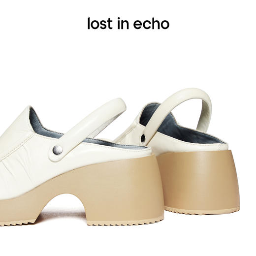 [断码]lost in echo 翘头褶皱半拖厚底穆勒拖羊皮两穿包头拖鞋凉鞋 商品图3