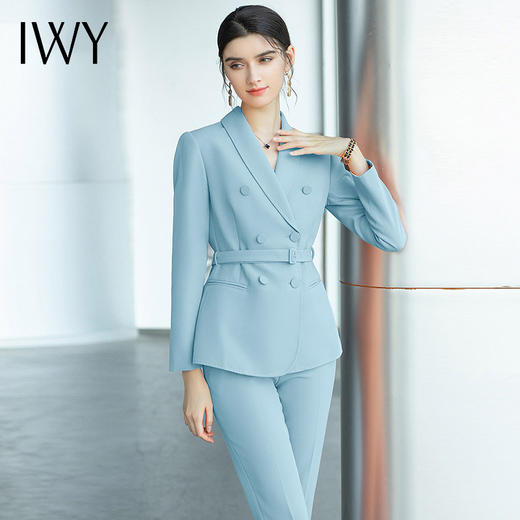 IWY/气质天蓝色绑带西装套装女2022新款时尚播音主持美容院通勤工作服 CP1490 商品图4