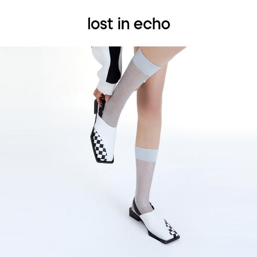 lost in echo2022年夏季新款凉鞋女编织方头可调节凉鞋棋盘格凉拖 商品图4