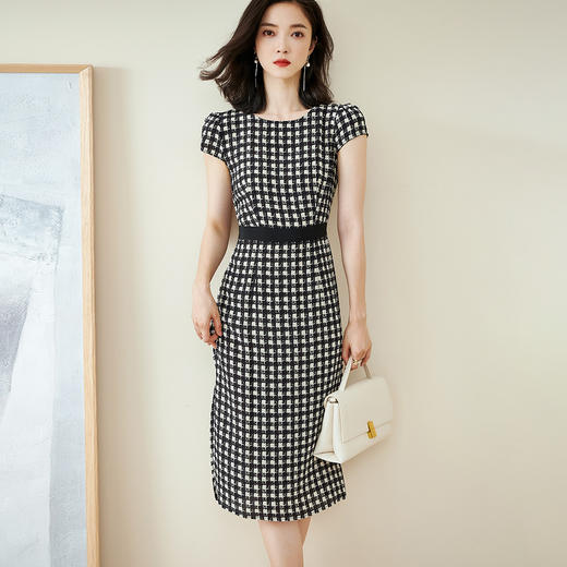 米思阳2026夏季新款裙子薄款千鸟格100%桑蚕丝真丝侧开叉连衣裙1417 商品图2