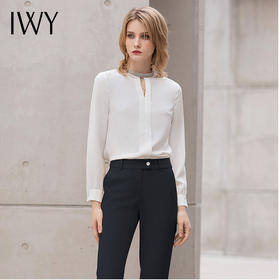 IWY/白色衬衫女夏薄款设计感雪纺衬衣职业上衣套装气质公务员面试正装B11234+P11433