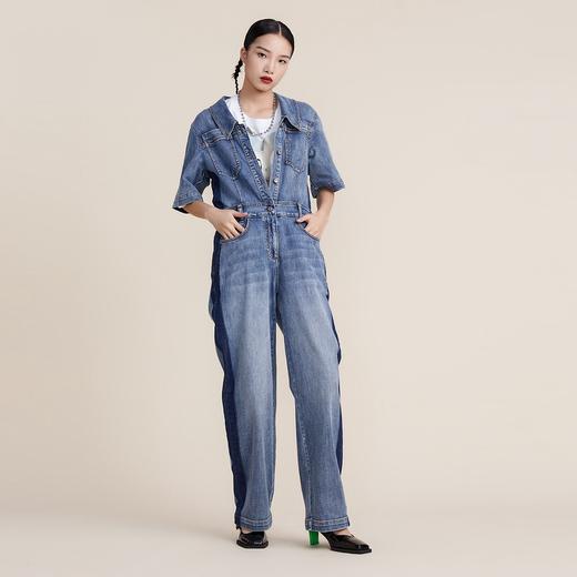谜底2022春新款连体衣棉质牛仔工装风中性短袖连体裤女221MK0033 商品图0