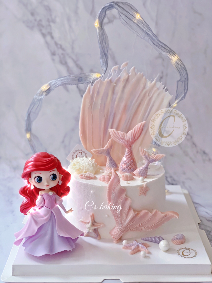 #迪士尼美人鱼/穿晚礼服的爱丽儿公主 忌廉蛋糕（默认自提，收费配送请联系客服）