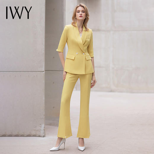 IWY/气质黄色七分袖西装套装女2022春夏新款阔腿裤职业装美容院工作服C10226+P30226 商品图0