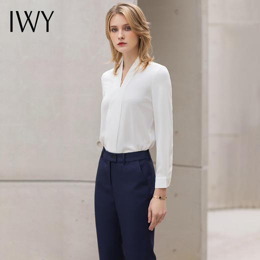 IWY/白色衬衫女长袖2022新款工装职业气质衬衣女士正装工作服上衣B11120 商品图4