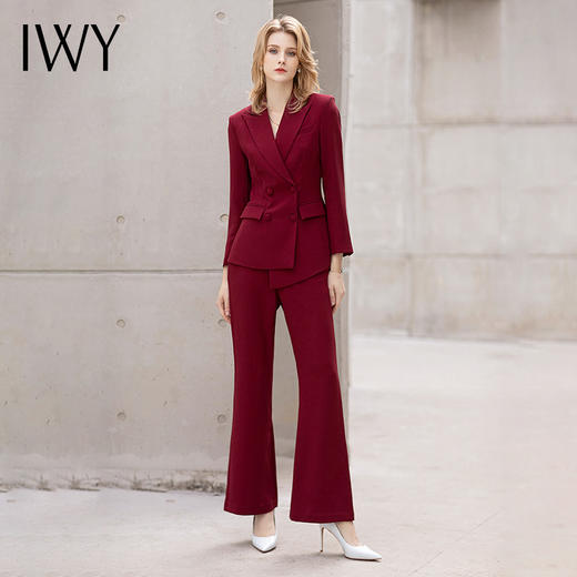 IWY/红色阔腿裤西装套装女士英伦风时尚干练总裁职业装主持人商务正装C11358+P30358 商品图3
