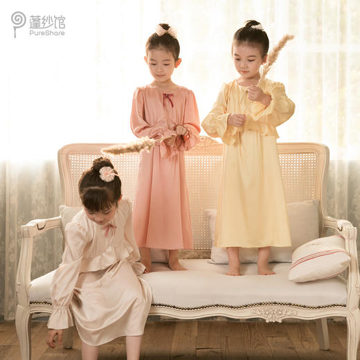 非质量问题不退换哦~pureshare女童睡衣夏季新款长袖薄款家居家服空调冰丝儿童公主-蝴蝶睡裙 商品图0