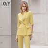 IWY/气质黄色七分袖西装套装女2022春夏新款阔腿裤职业装美容院工作服C10226+P30226 商品缩略图4