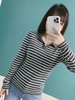 衣柜必不可少的经典条纹针织衫！yi线品牌代工厂定制 2022新款女春季薄款早春短款修shen显瘦外穿 内搭设计感V领polo领撞色 ins套头条纹衫 小清新 复古风 日韩风 通勤风 四季款单品！ 商品缩略图5