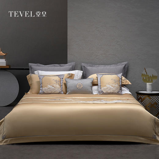 【6F】堂皇 140s全棉刺绣套件 山水雅集-金色 买就送价值1800元山水雅集床旗1条！ 商品图0