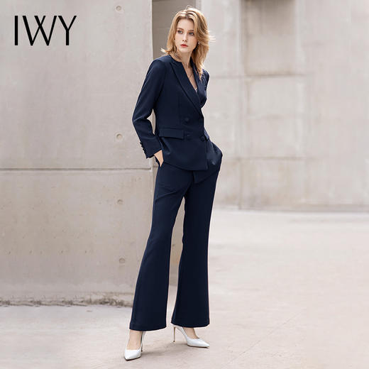 IWY/藏青色阔腿裤职业套装女双排扣修身西服工装气质英伦风面试正装OL C11358+P30358 商品图1
