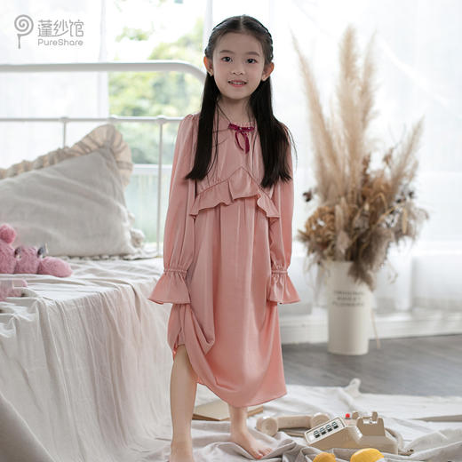 非质量问题不退换哦~pureshare女童睡衣夏季新款长袖薄款家居家服空调冰丝儿童公主-蝴蝶睡裙 商品图5