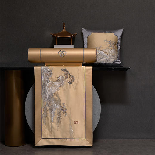【6F】堂皇 140s全棉刺绣套件 山水雅集-金色 买就送价值1800元山水雅集床旗1条！ 商品图1