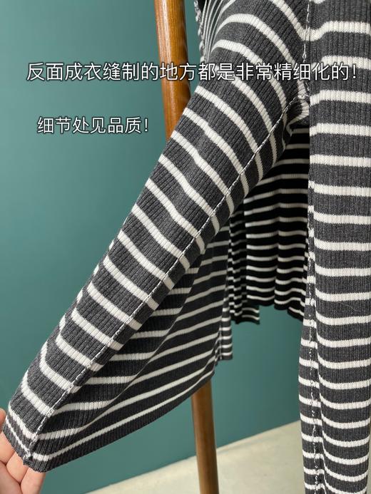 衣柜必不可少的经典条纹针织衫！yi线品牌代工厂定制 2022新款女春季薄款早春短款修shen显瘦外穿 内搭设计感V领polo领撞色 ins套头条纹衫 小清新 复古风 日韩风 通勤风 四季款单品！ 商品图10