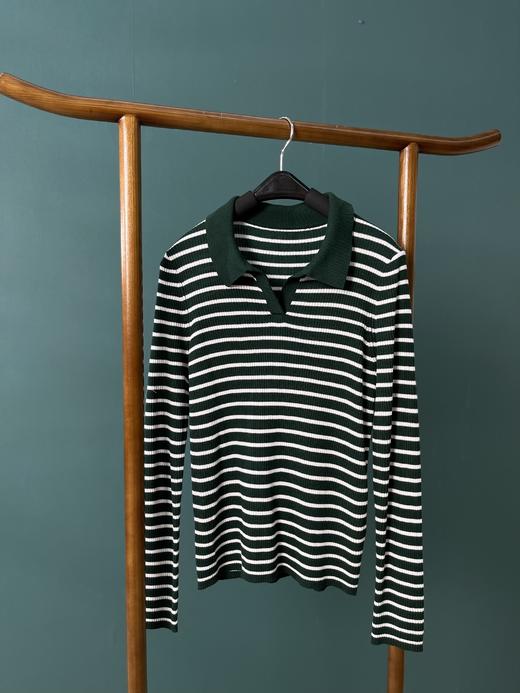 衣柜必不可少的经典条纹针织衫！yi线品牌代工厂定制 2022新款女春季薄款早春短款修shen显瘦外穿 内搭设计感V领polo领撞色 ins套头条纹衫 小清新 复古风 日韩风 通勤风 四季款单品！ 商品图6