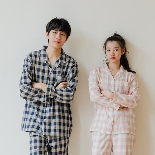 MUJI风 日式纯棉格子睡衣两件套 双层纱 宽松家居服 可外穿 商品图8