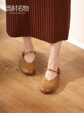 西村名物2022春季新款玛丽珍鞋复古百搭软皮平底单鞋奶奶鞋T22AE17601
