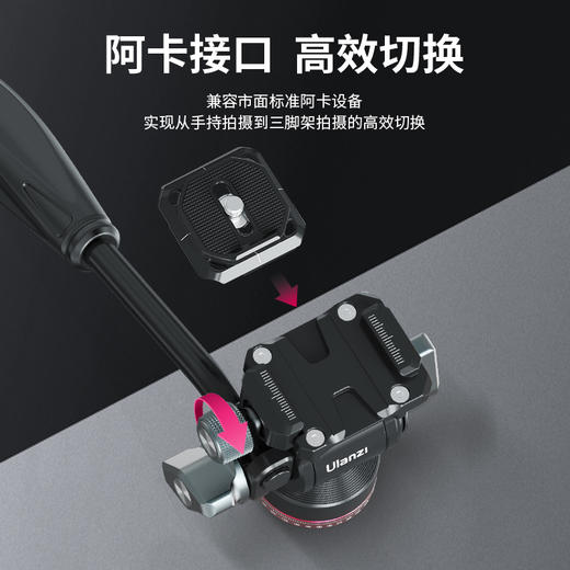 Ulanzi优篮子 U-190小型液压金属云台阻尼轨道滑轨手柄便携微单相机通用专业旅行摄影拍照短视频直播三角架 商品图2