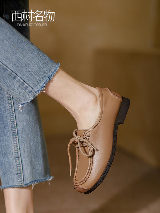 西村名物2022春季新款浅口奶奶鞋蝴蝶结平跟女软面软底单鞋X22AM17261 商品图0