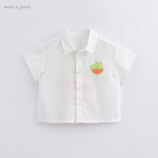 马克珍妮夏装新款 男童鳄鱼短袖衬衫 儿童棉麻衬衣220605 商品图0