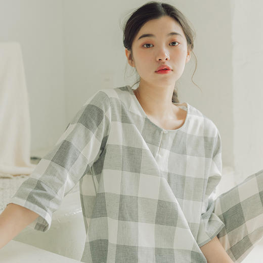 MUJI风 日式纯棉格子睡衣两件套 双层纱 宽松家居服 可外穿 商品图4