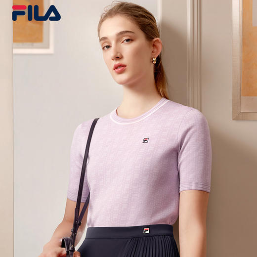 FILA斐乐女子短袖2022年夏季新品时尚简约休闲百搭编织衫上衣F11W221401F 商品图0