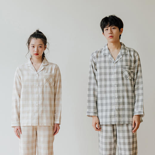 MUJI风 日式纯棉格子睡衣两件套 双层纱 宽松家居服 可外穿 商品图9
