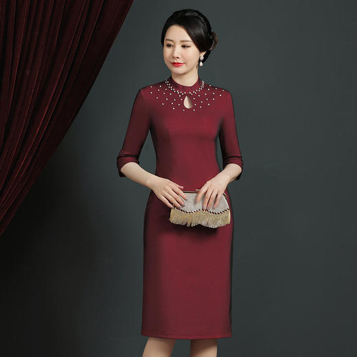 JC-JY5283婚宴礼服旗袍改良版连衣裙春夏季洋气高贵显瘦喜婆婆装女 商品图3