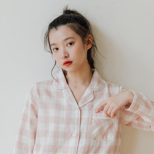 MUJI风 日式纯棉格子睡衣两件套 双层纱 宽松家居服 可外穿 商品图11