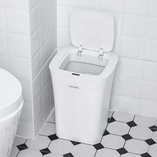 【6F】利快 智能垃圾桶 自动感应家用垃圾桶 带盖防水垃圾桶 随手感应纸篓 方形 白色 10L 261x261x335mm 商品图5