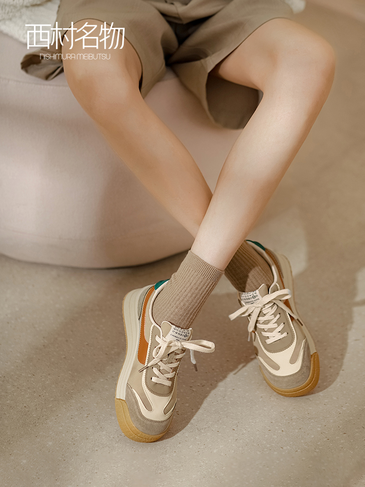 西村名物2022春季新款拼色老爹鞋潮流复古厚底运动休闲鞋女X22AM16831
