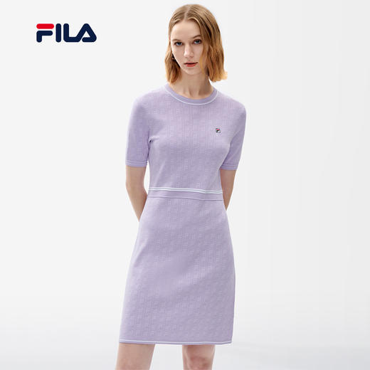 FILA斐乐女子连衣裙2022夏季新款时尚针优雅织满印连衣裙F11W221309F 商品图0