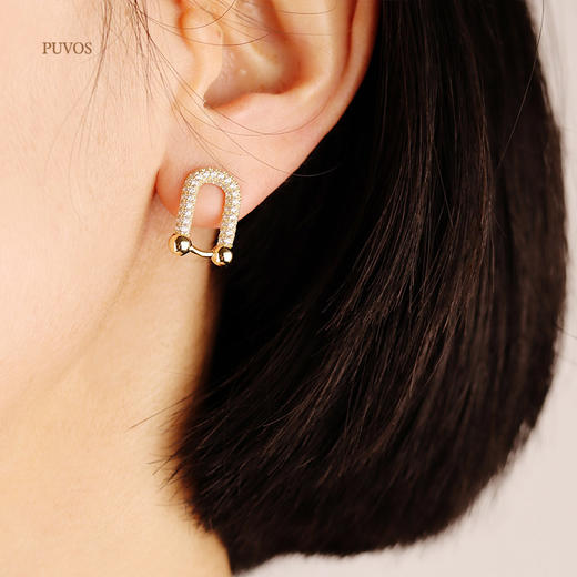 预售|PUVOS普沃斯新款 黄铜镀金轻奢5A锆石镶嵌zhen珠法式复古925银针耳钉 .潮快闪[福利品] 商品图9