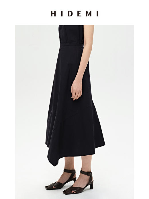 HIDEMI 藏蓝色简约不对称设计感鱼尾式拼接立体剪裁半身裙 商品图3