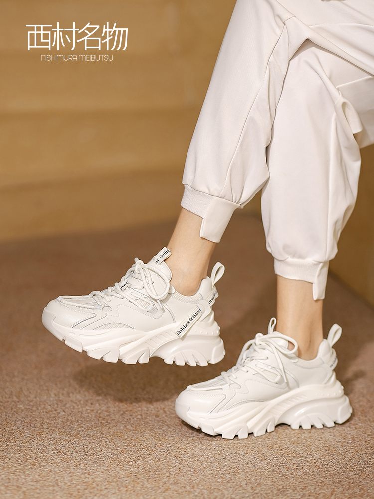 西村名物2022年春季新款时尚厚底老爹鞋女拼接透气网面运动X22AM18831