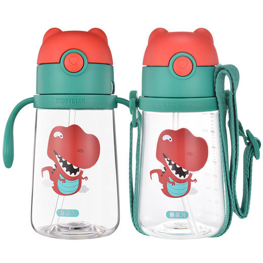 杯具熊夏季吸管杯儿童两用tritan塑料杯学饮杯带手柄带刻度防漏耐摔小号杯子 萌宠学饮 商品图1