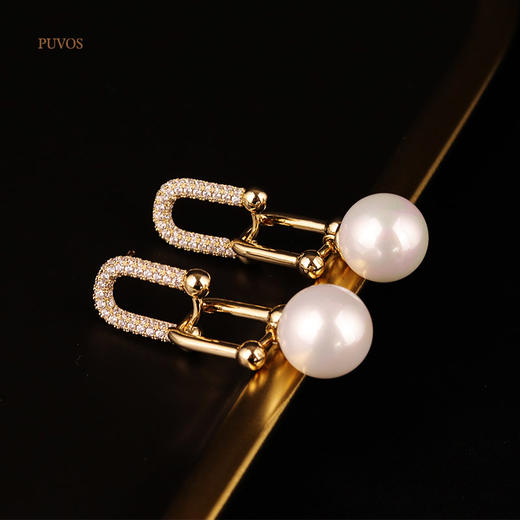 预售|PUVOS普沃斯新款 黄铜镀金轻奢5A锆石镶嵌zhen珠法式复古925银针耳钉 .潮快闪[福利品] 商品图7