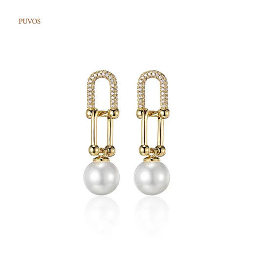 预售|PUVOS普沃斯新款 黄铜镀金轻奢5A锆石镶嵌zhen珠法式复古925银针耳钉 .潮快闪[福利品] 商品图5